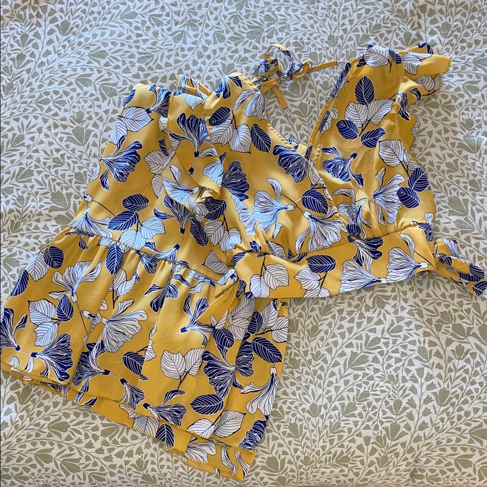 Vibrant Yellow and Blue Floral 2 piece Maxi Dress, size M